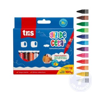 GIZ DE CERA JUMBO 12 CORES TRIS