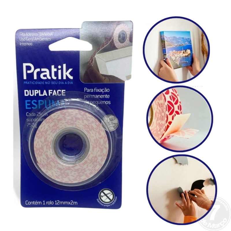 FITA DUPLA FACE ESPUMA 12MMX2M PRATIK